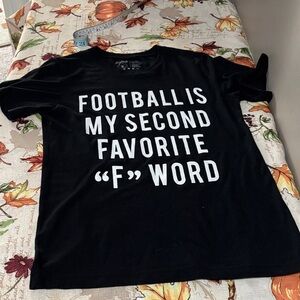 15/$5 Black Graphic T-Shirt with Bold White Text